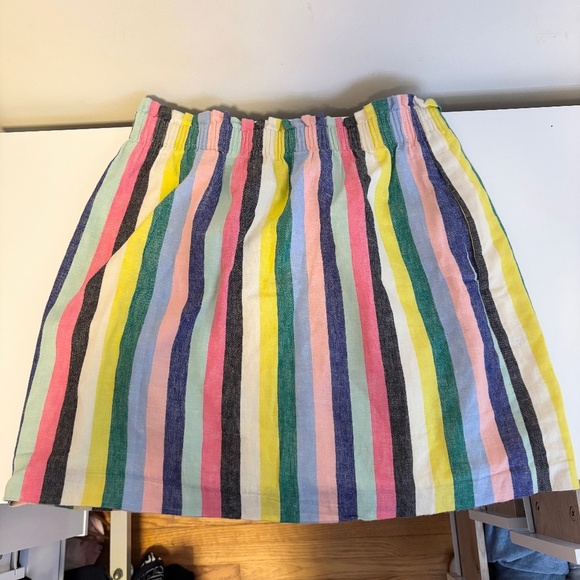 J. Crew Linen Blend Elastic Mini Skirt Multicolor Rainbow Stripe Pride Size 4 - Picture 1 of 3